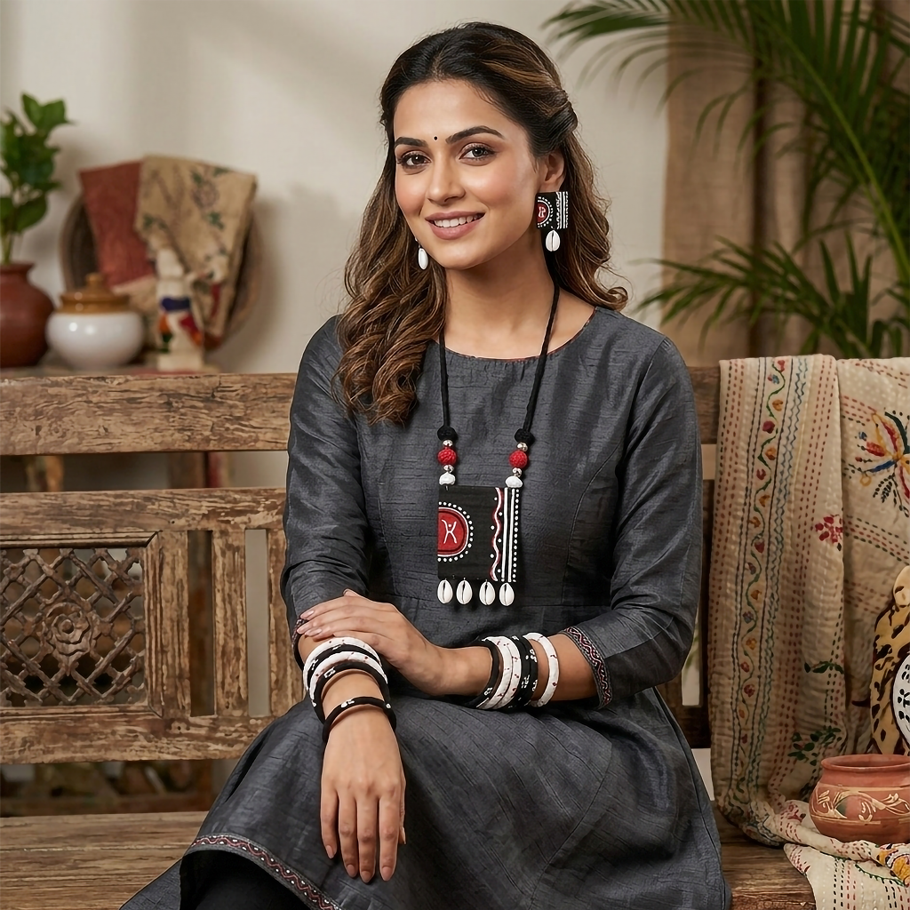 Fabric Jewelry Set (with 2pcs White and Black Bangles)