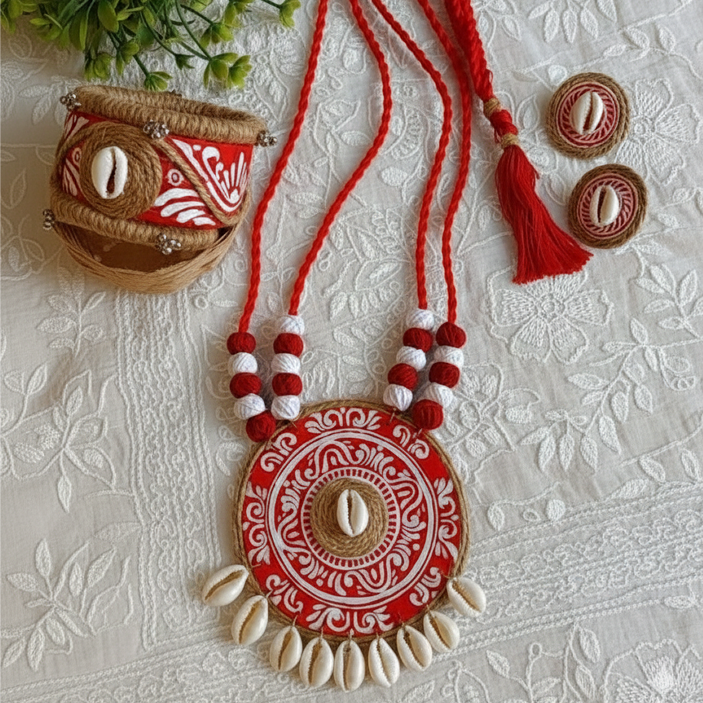 Fabric Jewelry Set -(Necklace,Earrings,Bangles)