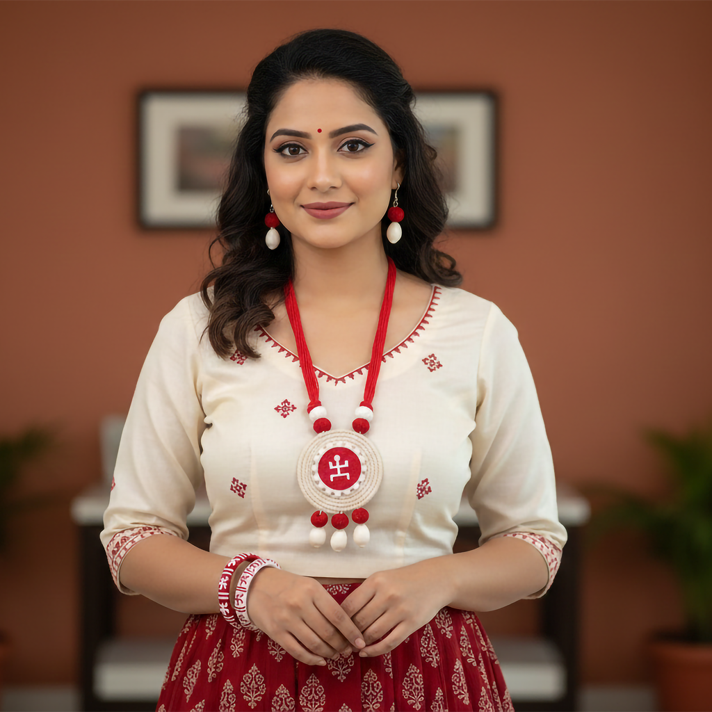 Fabric Jewelry Set-(Necklace,Earrings,Bangles)